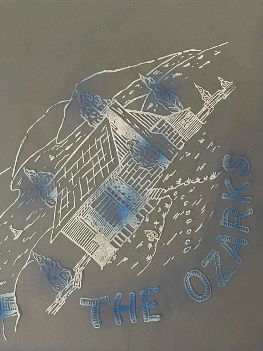 Lovely Vintage 50s Sheer Blue The Ozarks Souvenir Scarf 29 In Mint Condition